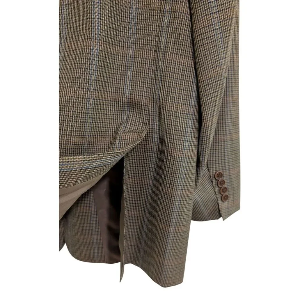 Canali Italy Pure Wool Plaid Sport Coat Blazer - Brown/Blue Super 120s US 46L